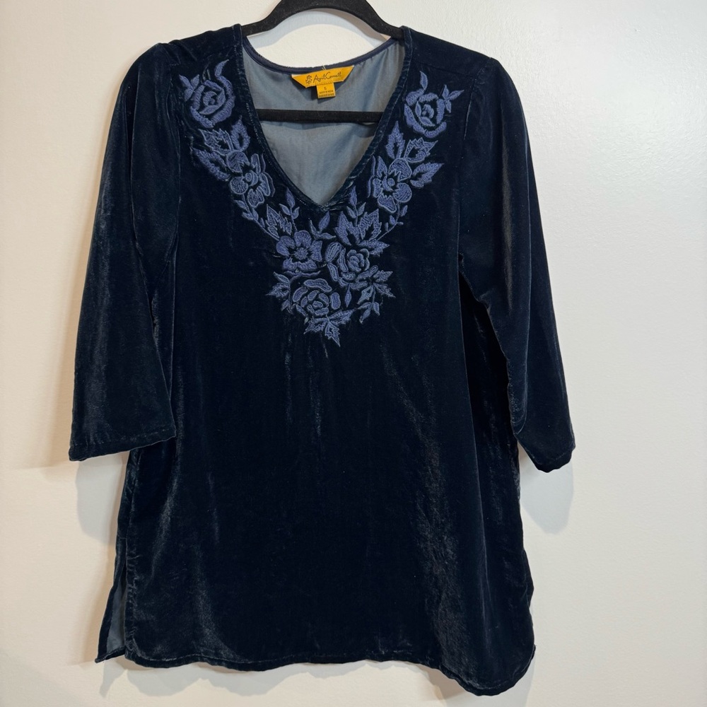 April Cornell Velvet Floral Embroidered Top Tunic